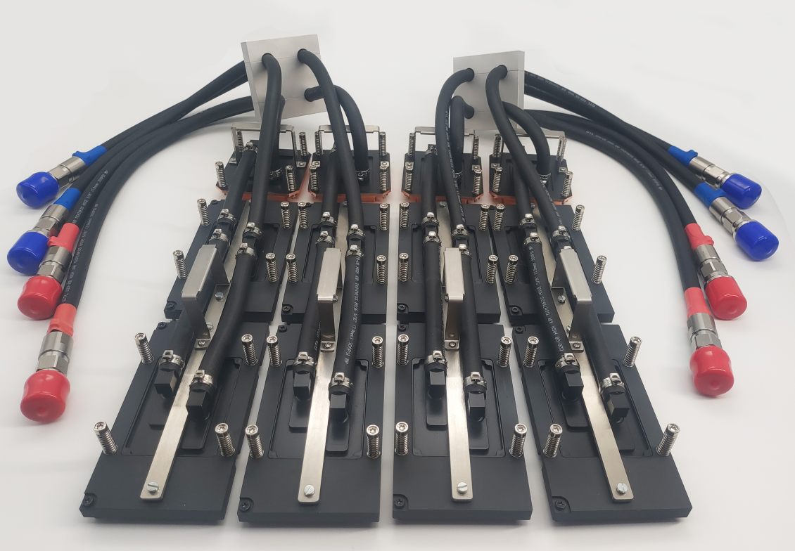 ToneCooling NVIDIA H20 GPU and NVSwitch liquid cooling assembly, copper cold plates, color-coded quick disconnects
